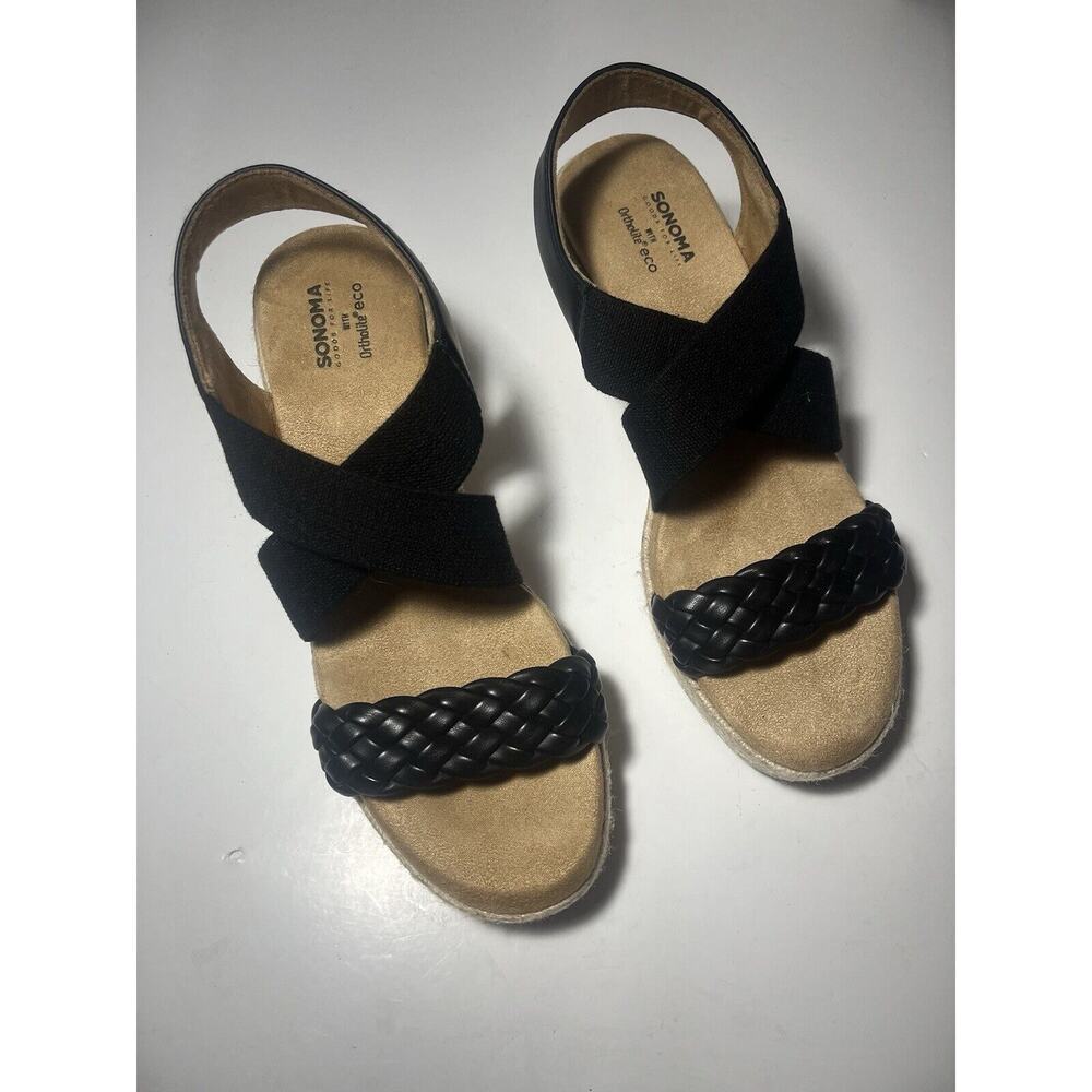 Sonoma Coraa Wedge Sandals 7.5 Strap Ortholite Eco Black